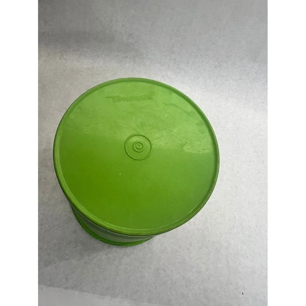 Vintage Tupperware Servalier Canister Lime Green Sunburst Lid Floral Graphic